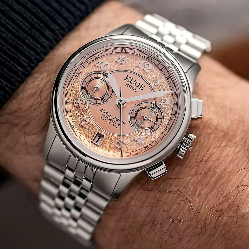 Kuoe Royal Smith 90-012 Automatic Chronograph, Salmon Pink with Breguet Numerals