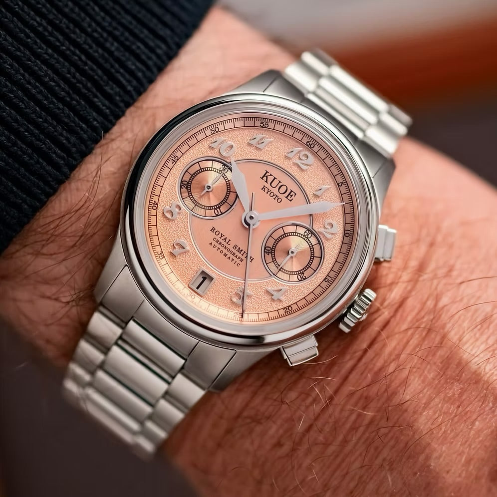 Kuoe Royal Smith 90-012 Automatic Chronograph, Salmon Pink with Breguet Numerals