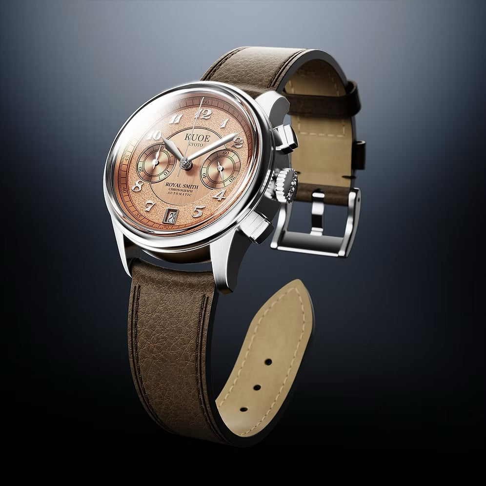 Kuoe Royal Smith 90-012 Automatic Chronograph, Salmon Pink with Breguet Numerals