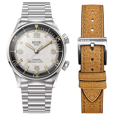 Kuoe SOMBRERO 90-011, Silver, Linen Textured Dial, 20 BAR Water Resistant
