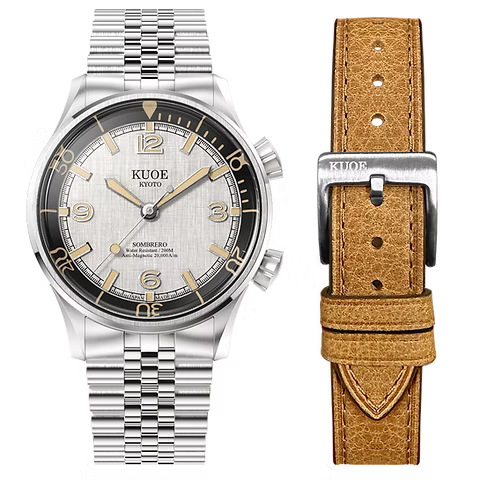 Kuoe SOMBRERO 90-011, Silver, Linen Textured Dial, 20 BAR Water Resistant
