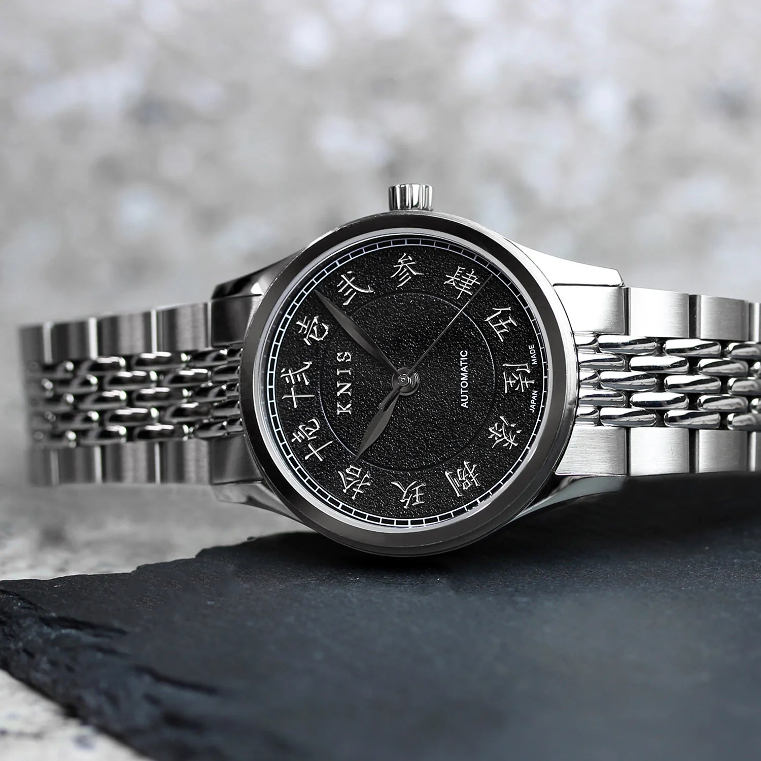 KNIS KOKU Automatic KANJI Black / Engraved Dial Stainless Steel Bracelet (KN005-KJBKRC)