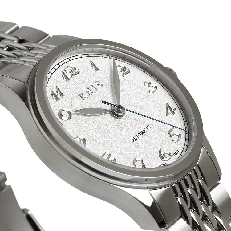 KNIS KOKU Automatic Breguet Numerals White / Engraved Dial Stainless Steel Bracelet (KN005-BGWHRC)