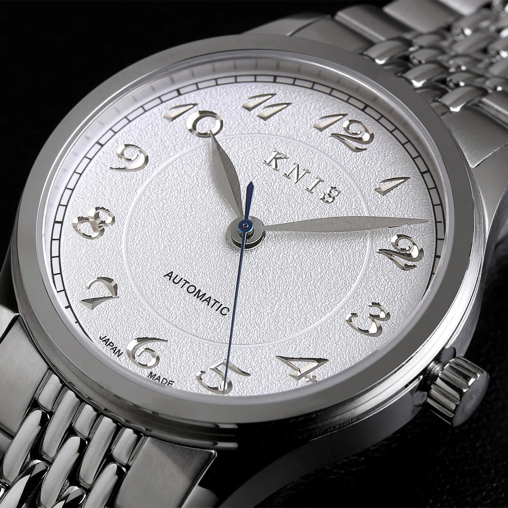 KNIS KOKU Automatic Breguet Numerals White / Engraved Dial Stainless Steel Bracelet (KN005-BGWHRC)