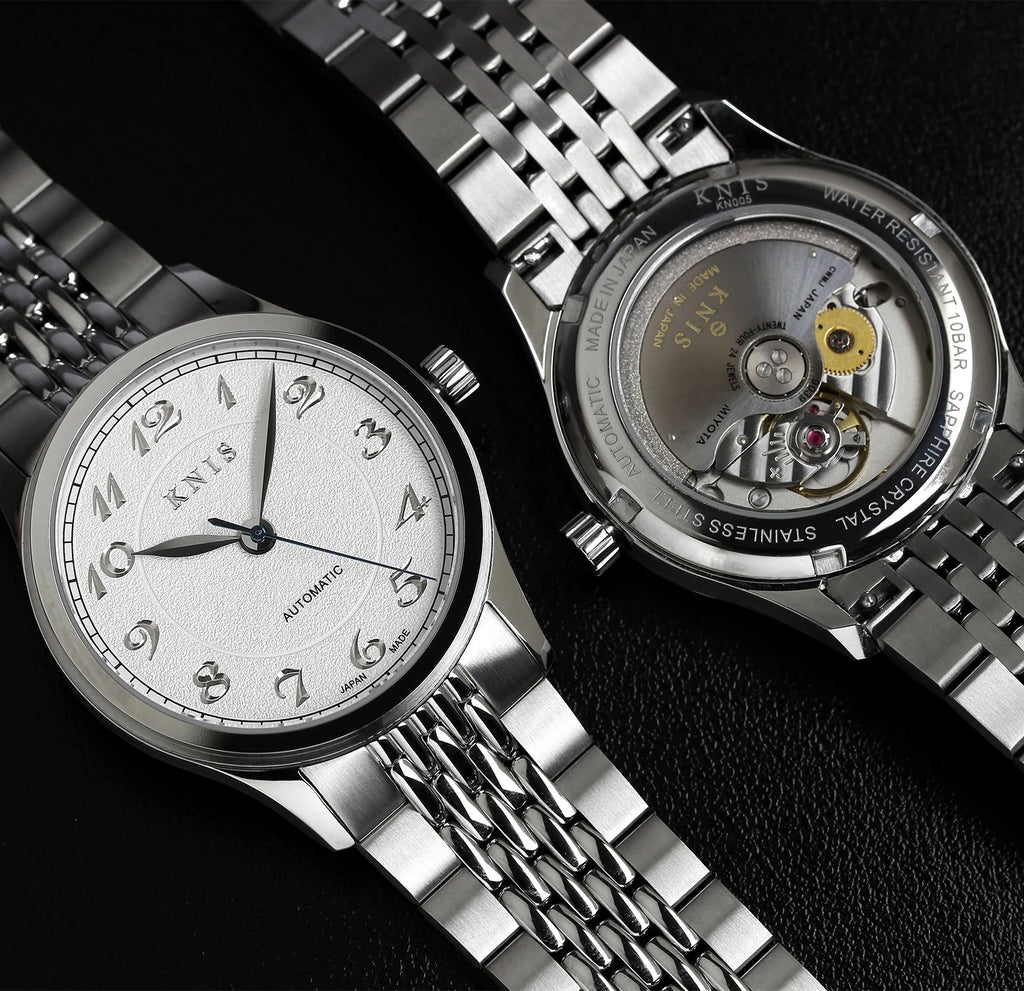 KNIS KOKU Automatic Breguet Numerals White / Engraved Dial Stainless Steel Bracelet (KN005-BGWHRC)