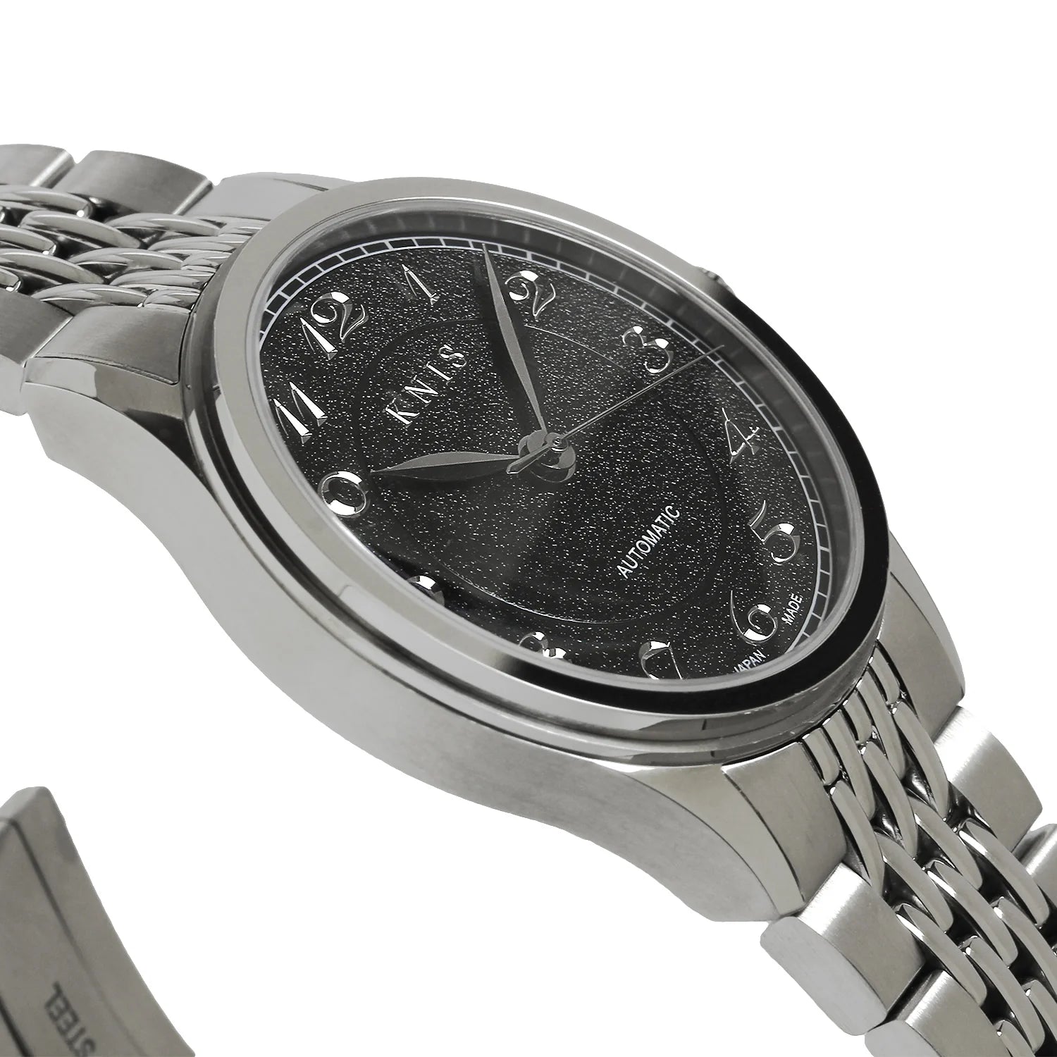 KNIS KOKU Automatic Breguet Numerals Black / Engraved Dial Stainless Steel Bracelet (KN005-BGBKRC)