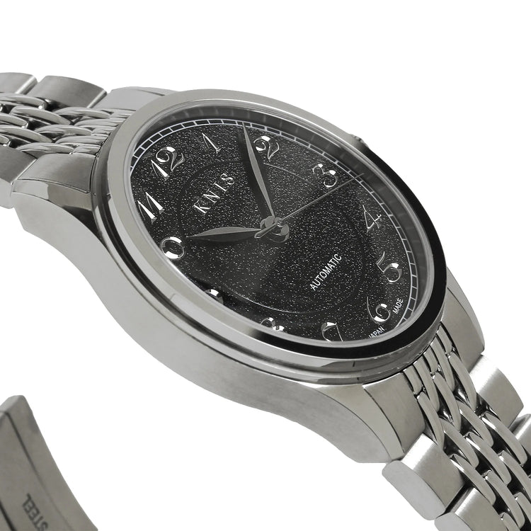 KNIS KOKU Automatic Breguet Numerals Black / Engraved Dial Stainless Steel Bracelet (KN005-BGBKRC)