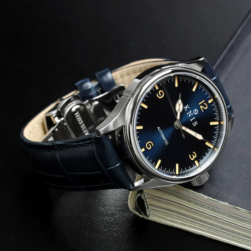 KNIS Automatic Retro Modern - Blue Dial with Blue Leather Strap KN002-BLBLLE