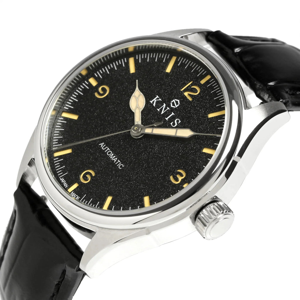 KNIS Automatic Retro Modern - Black Dial with Black Leather Strap KN002-BKBKLE