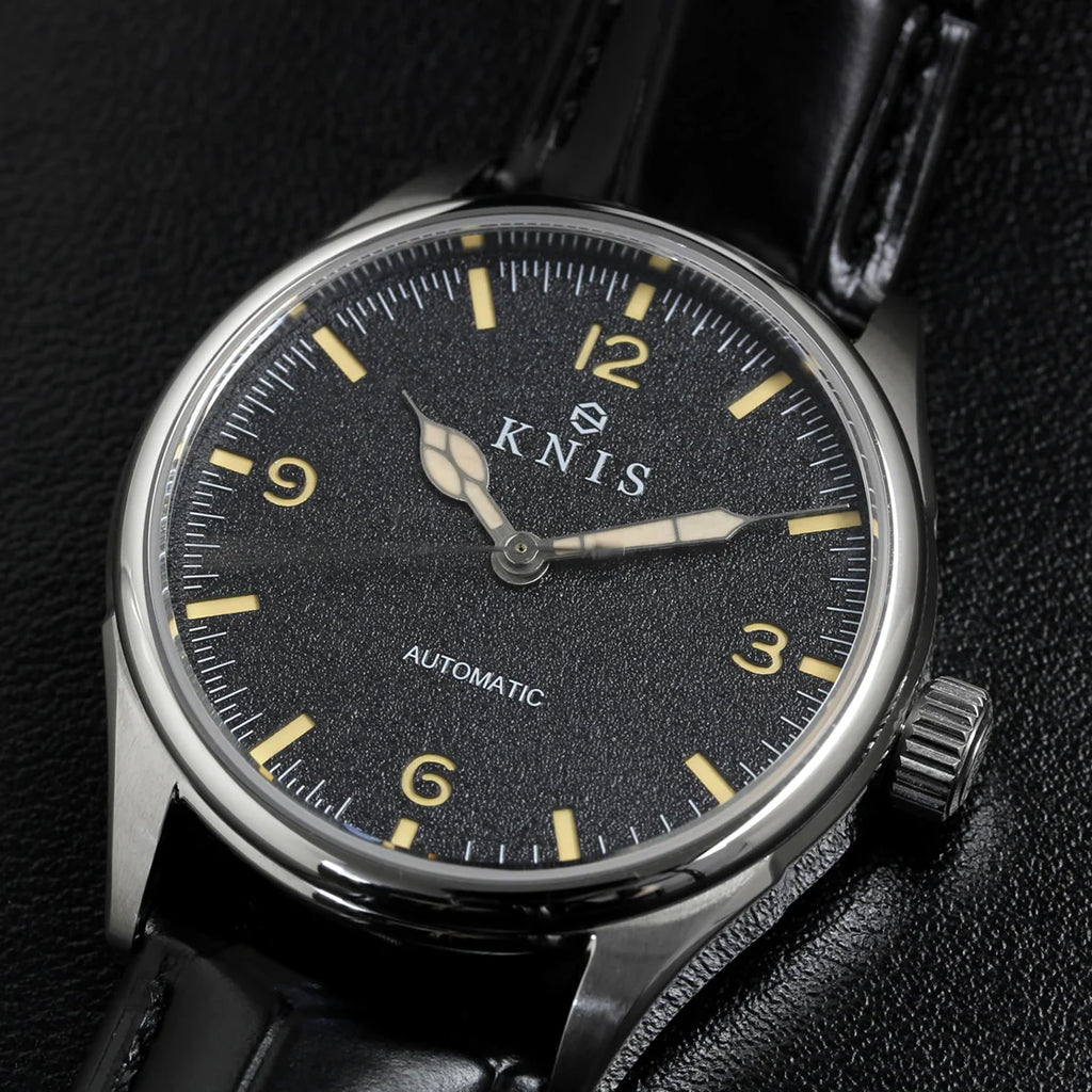 KNIS Automatic Retro Modern - Black Dial with Black Leather Strap KN002-BKBKLE