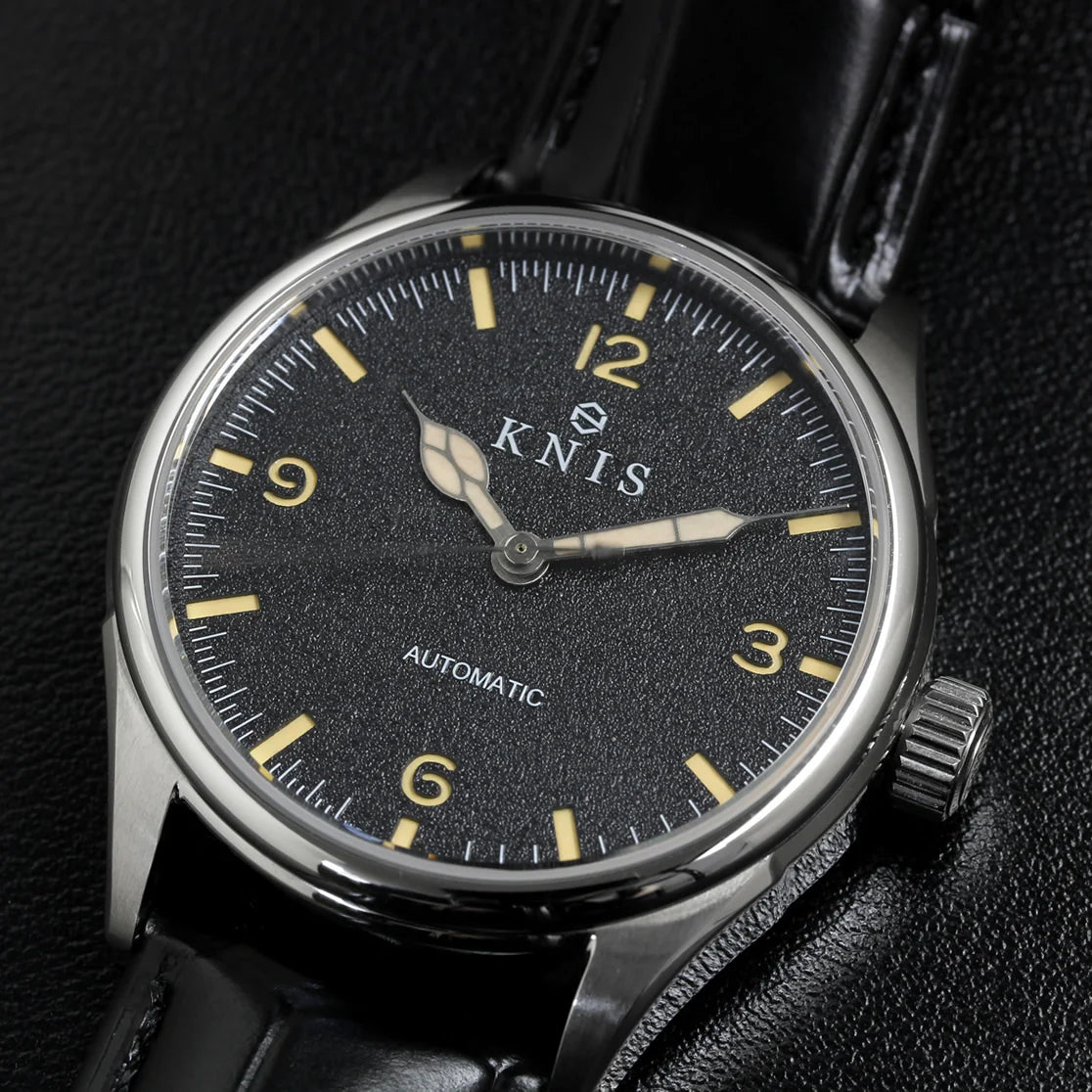 KNIS Automatic Retro Modern - Black Dial with Black Leather Strap KN002-BKBKLE