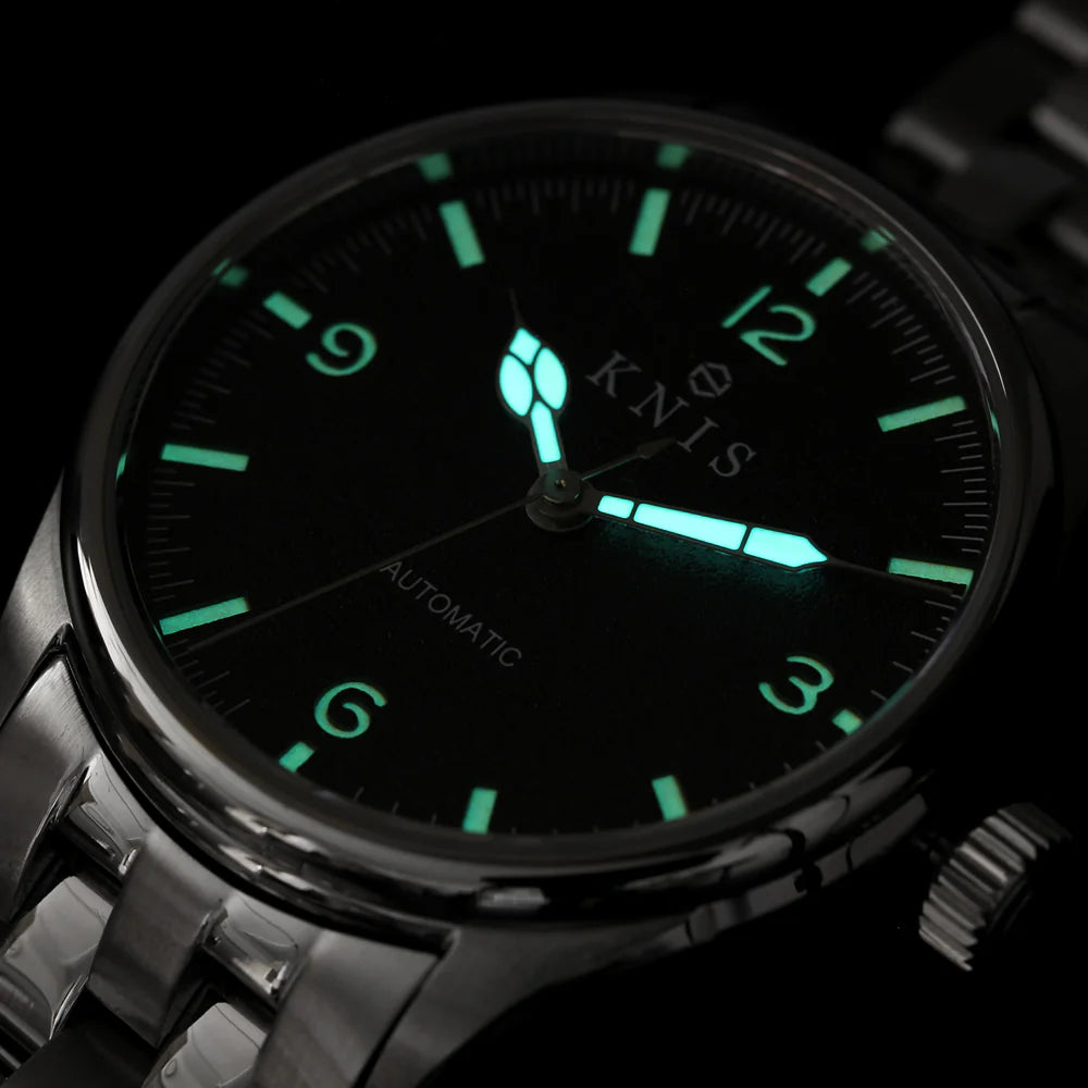 KNIS Automatic Retro Modern - Black Dial with Black Leather Strap KN002-BKBKLE