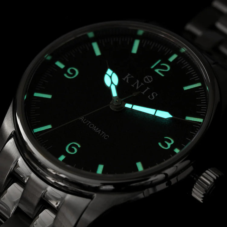 KNIS Automatic Retro Modern - Black Dial with Black Leather Strap KN002-BKBKLE