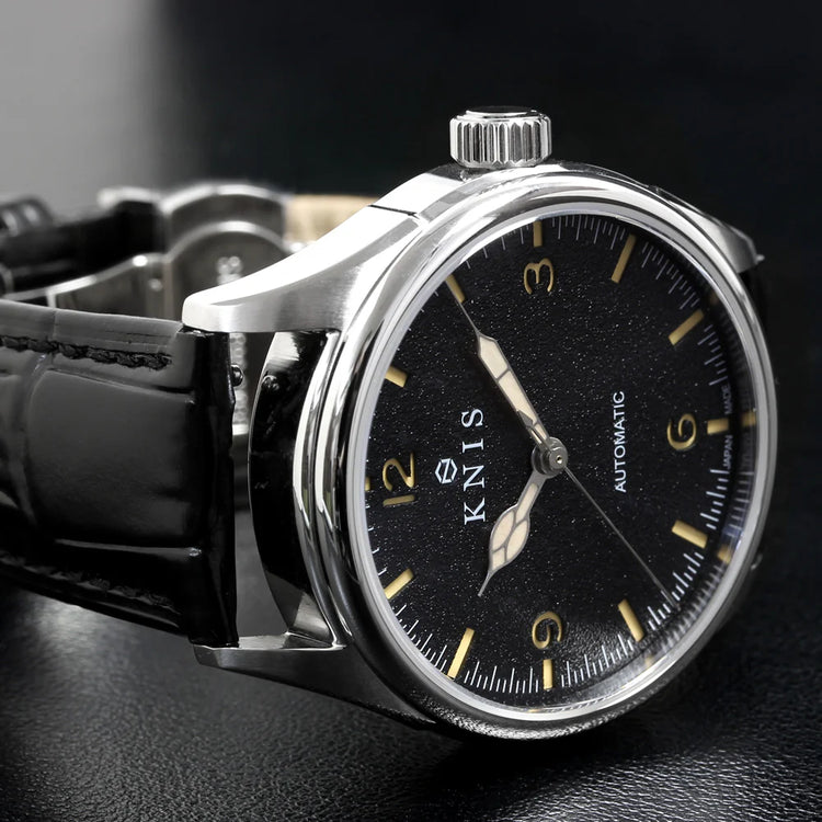 KNIS Automatic Retro Modern - Black Dial with Black Leather Strap KN002-BKBKLE