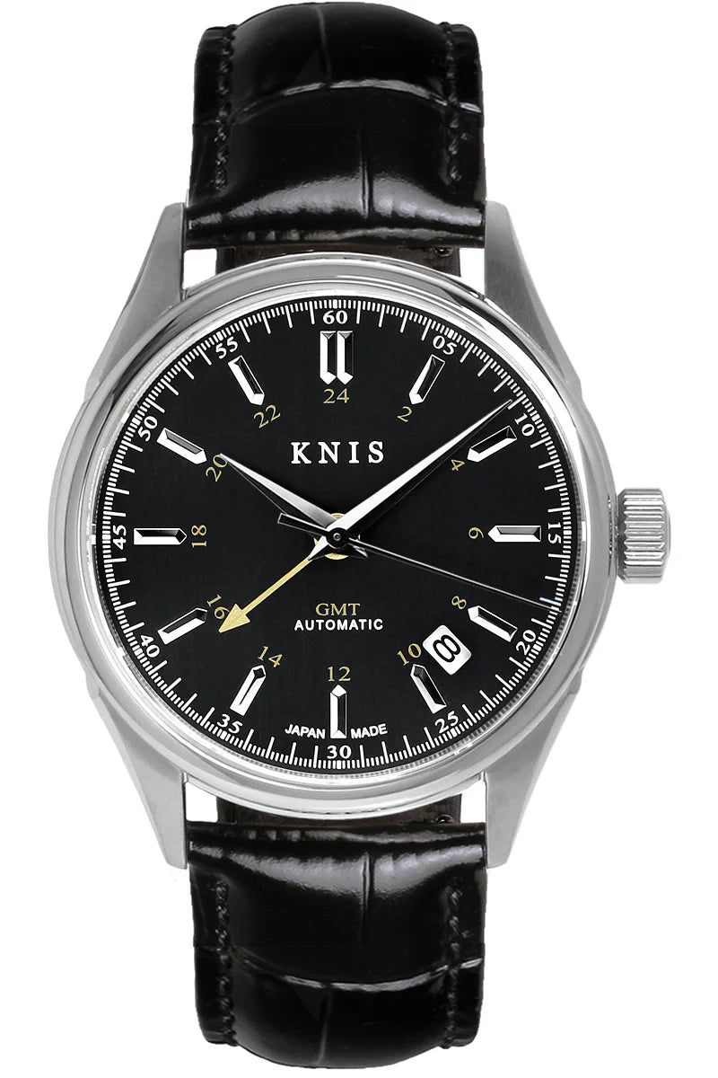 KNIS Classic GMT Automatic Black / Black Leather Strap (KN008-BKBKLE)
