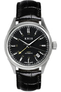 KNIS Classic GMT Automatic Black / Black Leather Strap (KN008-BKBKLE)