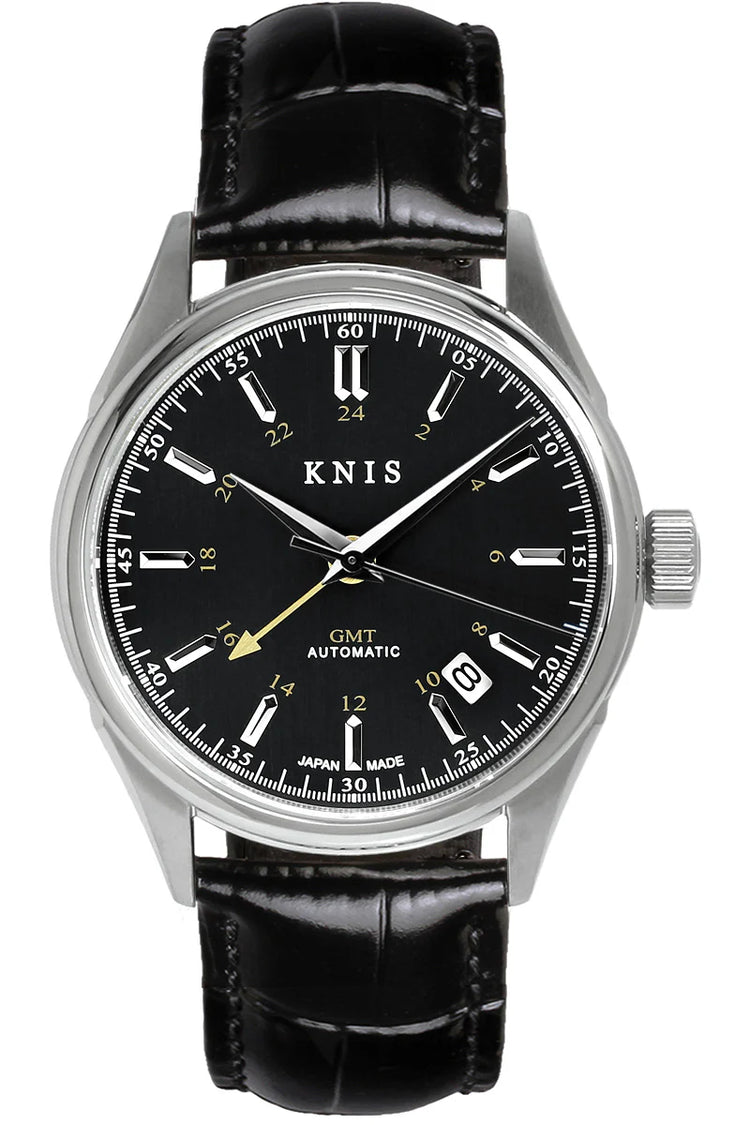 KNIS Classic GMT Automatic Black / Black Leather Strap (KN008-BKBKLE)