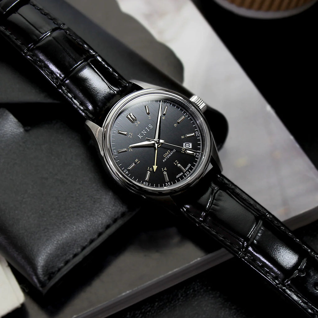 KNIS Classic GMT Automatic Black / Black Leather Strap (KN008-BKBKLE)