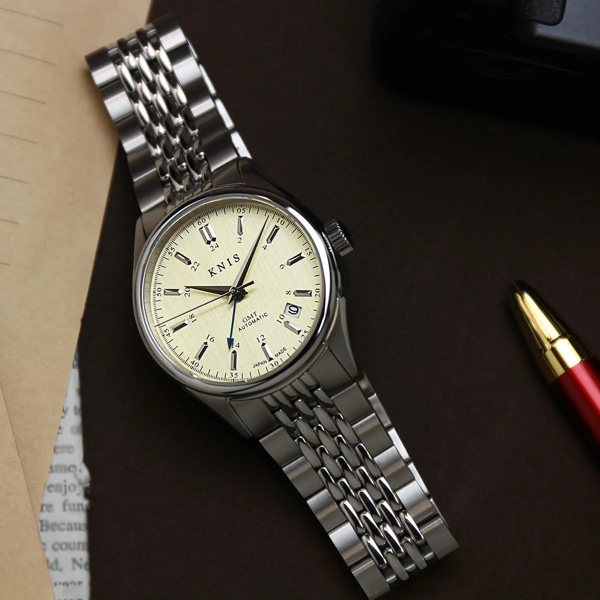 KNIS Classic GMT Automatic Silver / Rice Beads Bracelet (KN008-SVRC) - CHM