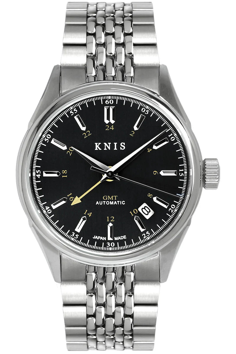 KNIS Classic GMT Automatic Silver / Rice Beads Bracelet (KN008-SVRC) - Black