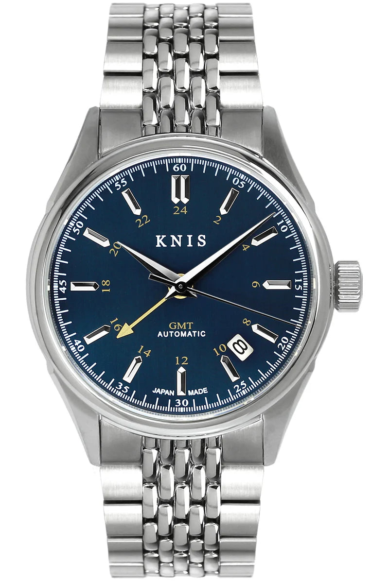 KNIS Classic GMT Automatic Silver / Rice Beads Bracelet (KN008-SVRC) - Blue