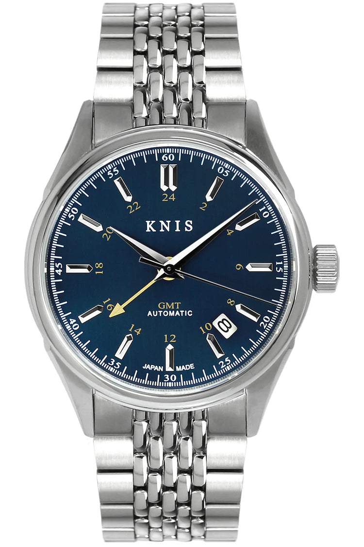 KNIS Classic GMT Automatic Silver / Rice Beads Bracelet (KN008-SVRC) - Blue
