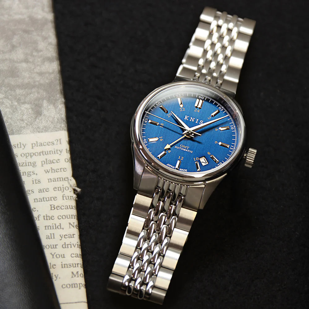 KNIS Classic GMT Automatic Silver / Rice Beads Bracelet (KN008-SVRC) - Blue