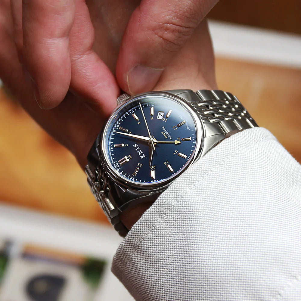 KNIS Classic GMT Automatic Silver / Rice Beads Bracelet (KN008-SVRC) - Blue