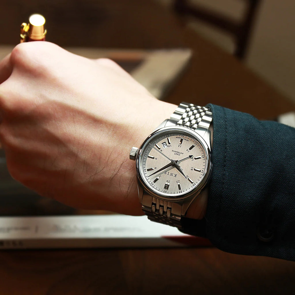 KNIS Classic GMT Automatic Silver / Rice Beads Bracelet (KN008-SVRC) - Silver