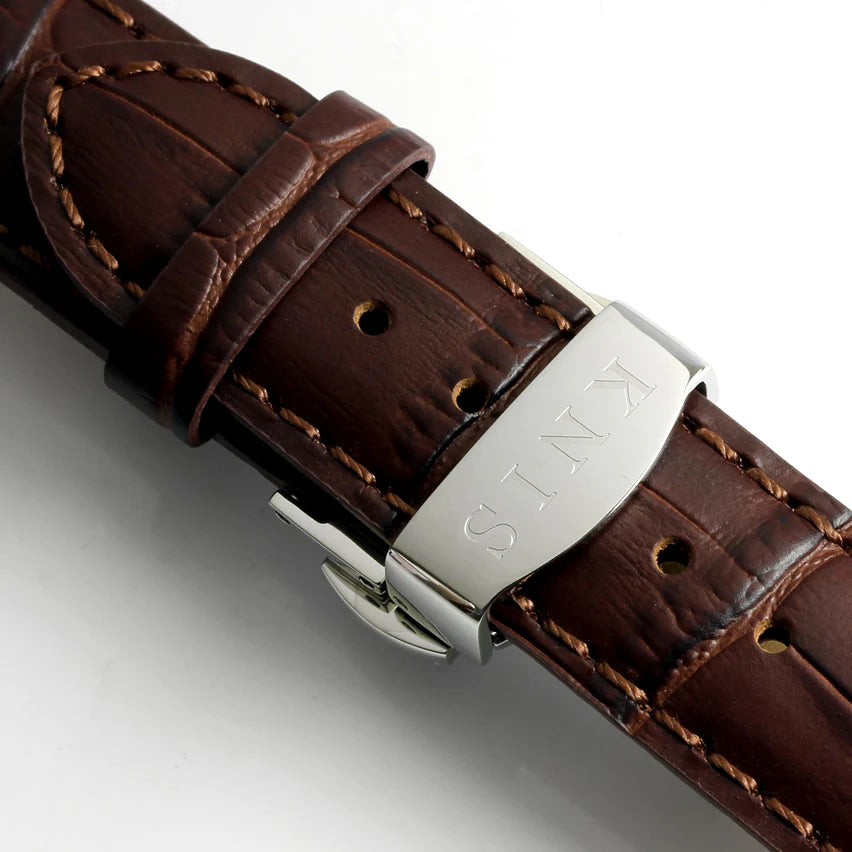 KNIS Classic GMT Automatic Champagne Gold / Brown Leather Strap (KN008-SGBRLE)