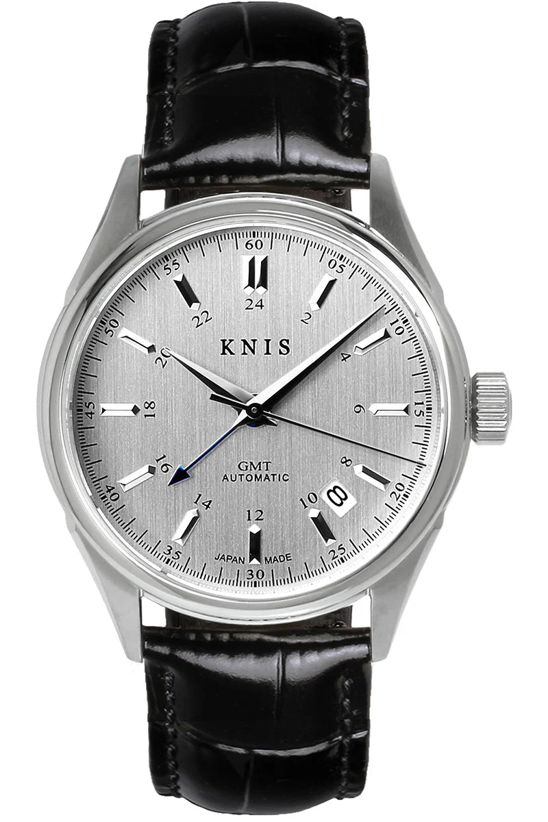 KNIS Classic GMT Automatic Silver / Black Leather Strap (KN008-SVBKLE)