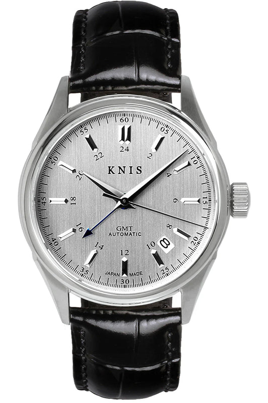 KNIS Classic GMT Automatic Silver / Black Leather Strap (KN008-SVBKLE)