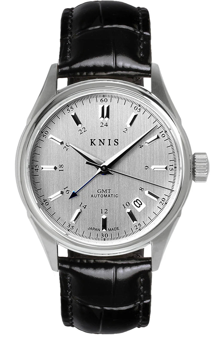 KNIS Classic GMT Automatic Silver / Black Leather Strap (KN008-SVBKLE)