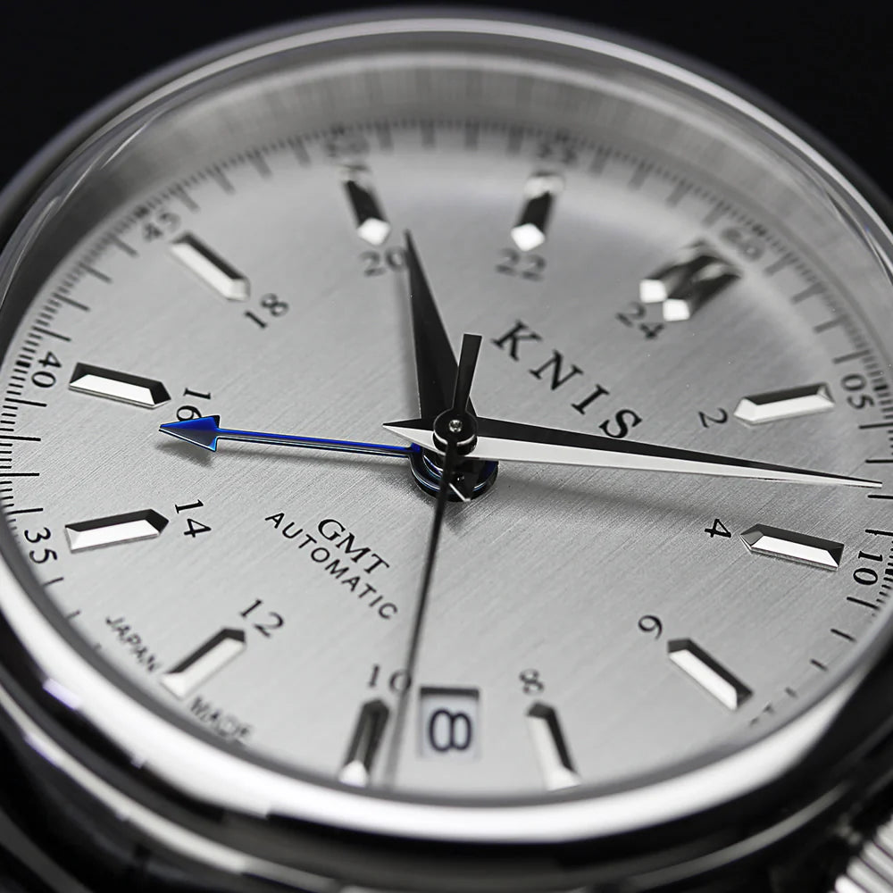 KNIS Classic GMT Automatic Silver / Black Leather Strap (KN008-SVBKLE)