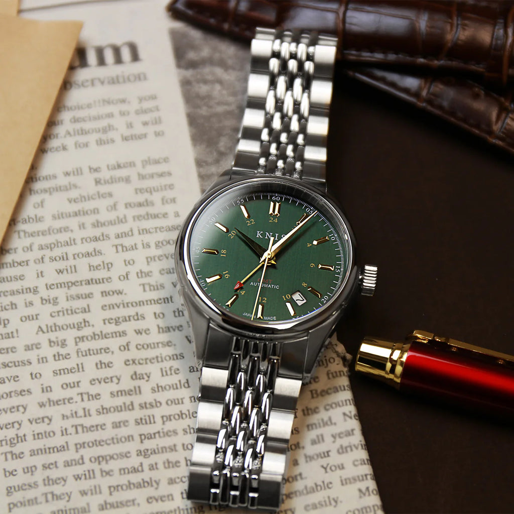 KNIS Classic GMT Automatic Green / Rice Beads Bracelet (KN008-GRRC)