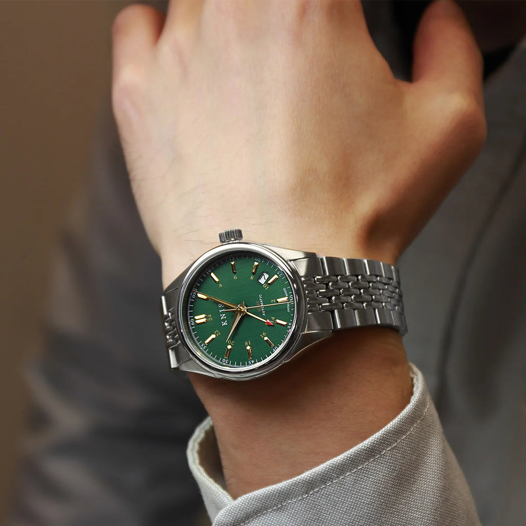 KNIS Classic GMT Automatic Green / Rice Beads Bracelet (KN008-GRRC)