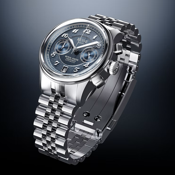 Kuoe ROYAL SMITH 90-012 Automatic Chronograph, Navy with Breguet Numerals