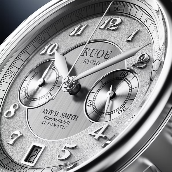 Kuoe ROYAL SMITH 90-012 Automatic Chronograph, Silver with Breguet Numerals