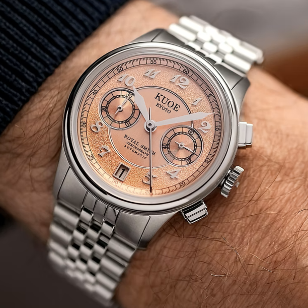 Kuoe ROYAL SMITH 90-012 Automatic Chronograph, Salmon Pink with Breguet Numerals