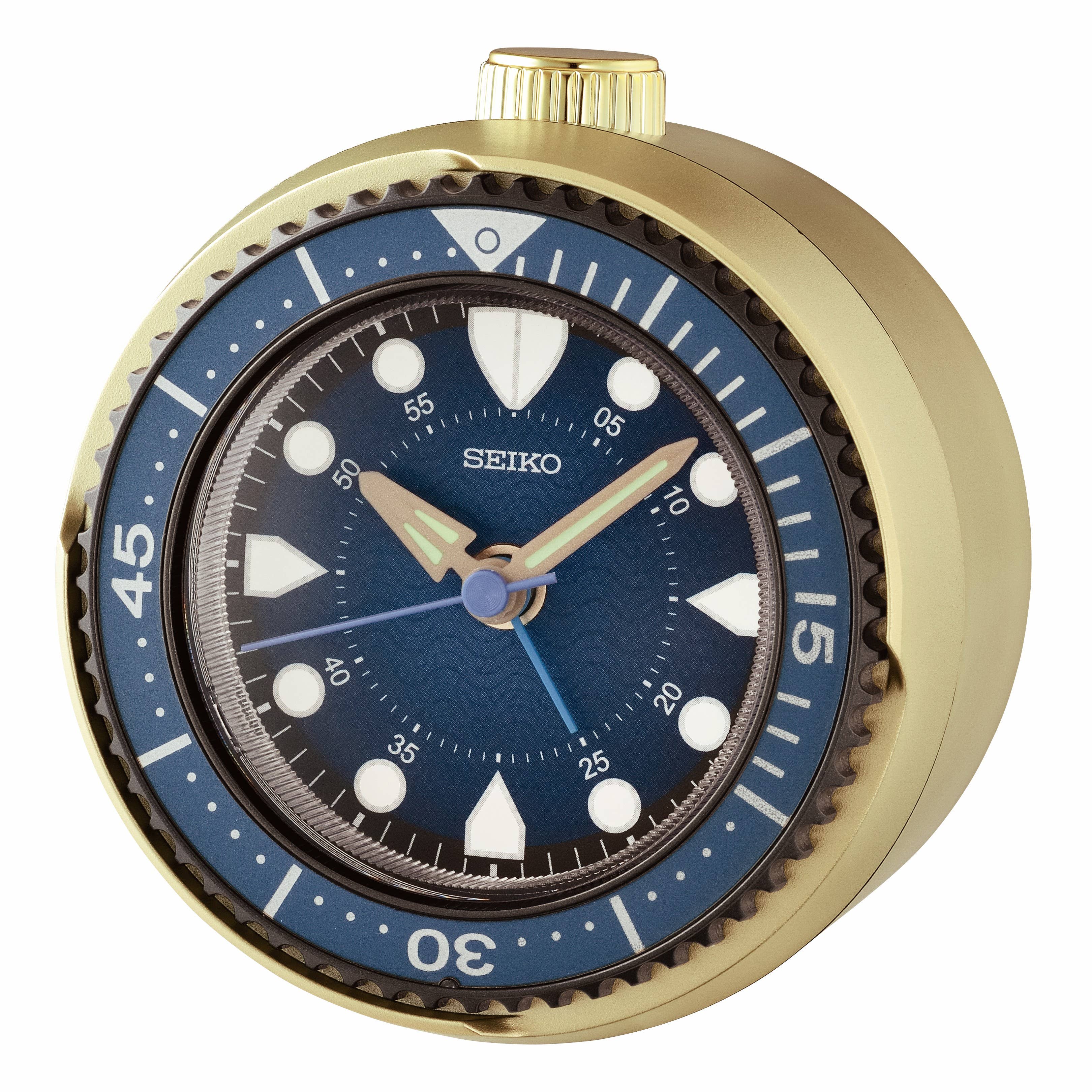 Mai Modern Alarm Clock, Rotating Bezel, GOLD/ BLUE FACE