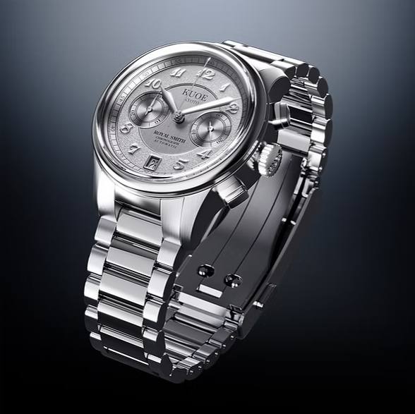 Kuoe ROYAL SMITH 90-012 Automatic Chronograph, Silver with Breguet Numerals