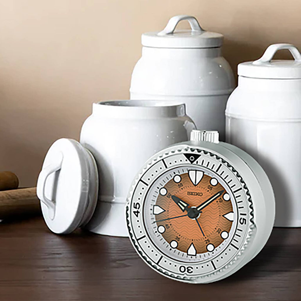 Mai Modern Alarm Clock, Rotating Bezel, SILVER/ORANGE FACE