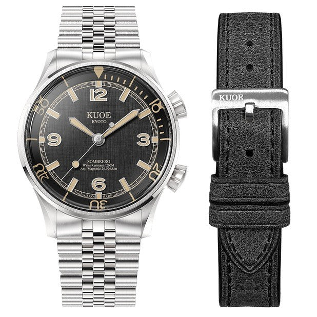 Kuoe SOMBRERO 90-011, Black Linen Textured Dial, 20 BAR Water Resistant
