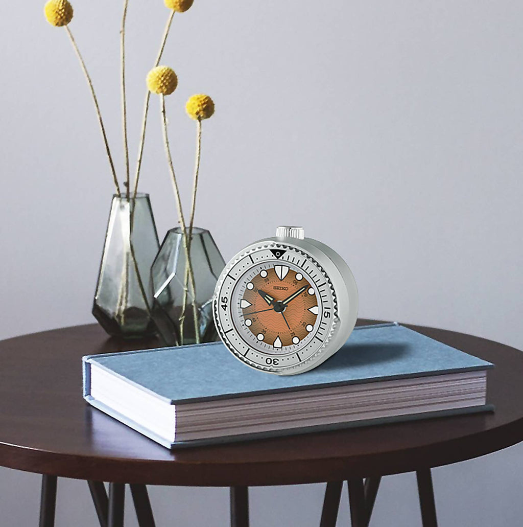 Mai Modern Alarm Clock, Rotating Bezel, SILVER/ORANGE FACE
