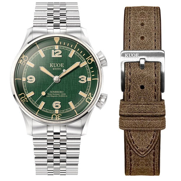 Kuoe SOMBRERO 90-011, Green Linen Textured Dial, 20 BAR Water Resistant