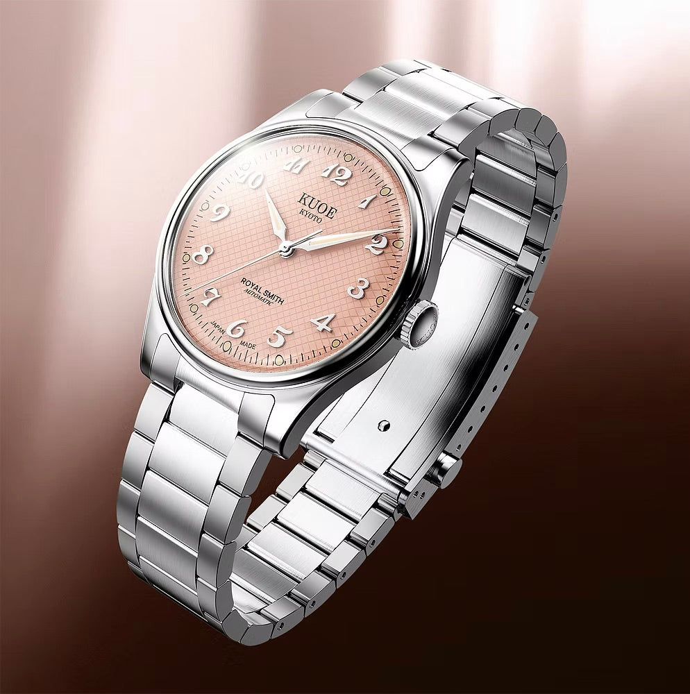 Kuoe ROYAL SMITH 90-006 Breguet Numerals Silver Case Pink Dial