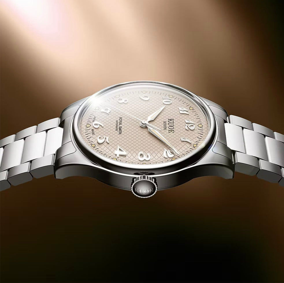 Kuoe ROYAL SMITH 90-006 Breguet Numerals Silver Case Dusty Pink Dial