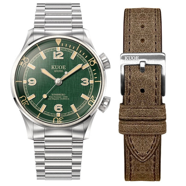 Kuoe SOMBRERO 90-011, Green Linen Textured Dial, 20 BAR Water Resistant