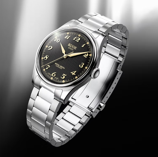 Kuoe ROYAL SMITH 90-006 Breguet Numerals Silver Case Black Dial