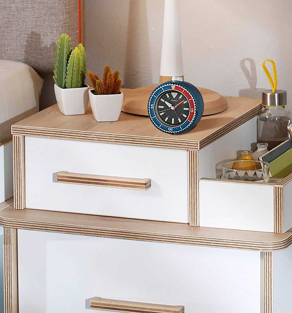 Mai Modern Alarm Clock, Rotating Bezel Fidget, blue/red